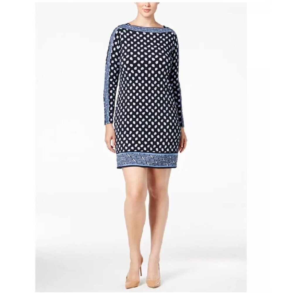 New Michael Kors Boho Mixed Print Jersey Knit Dress Long‎ Sleeve Size 2X